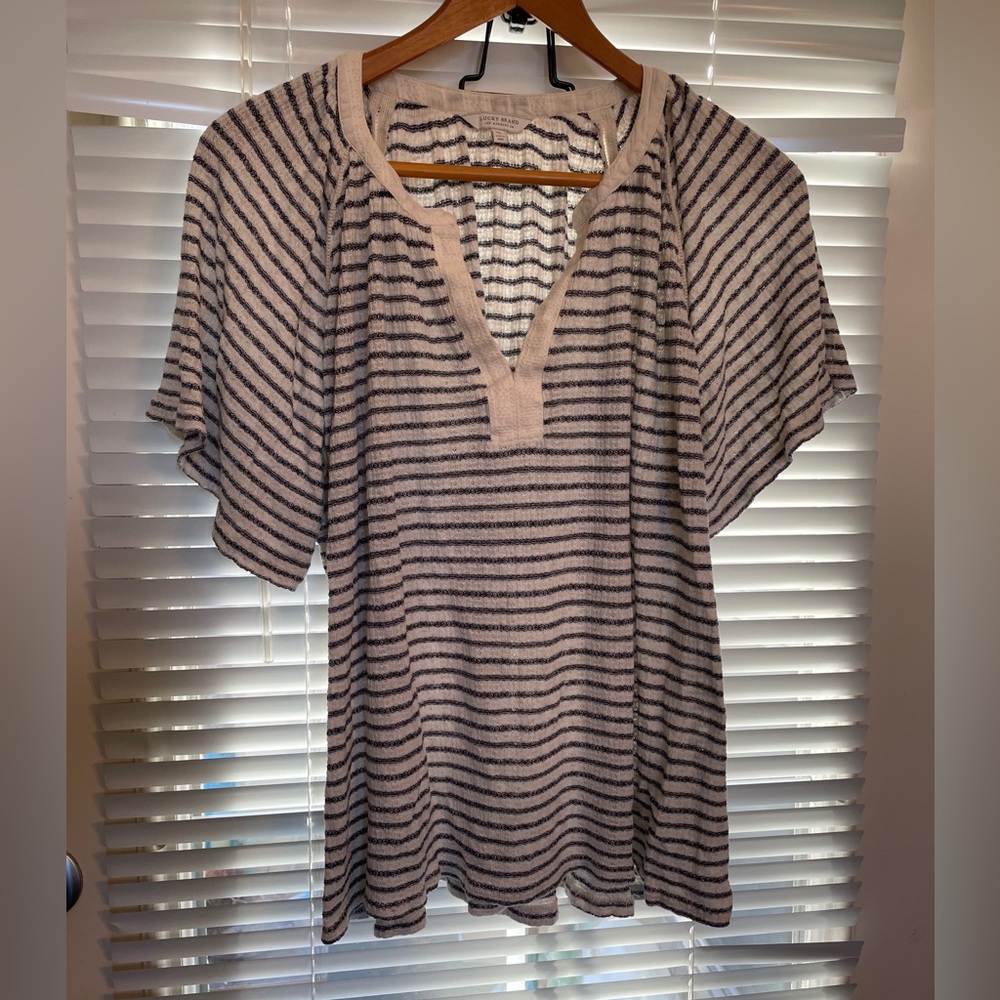 Lucky Brand Cream and Black Striped Knit Top